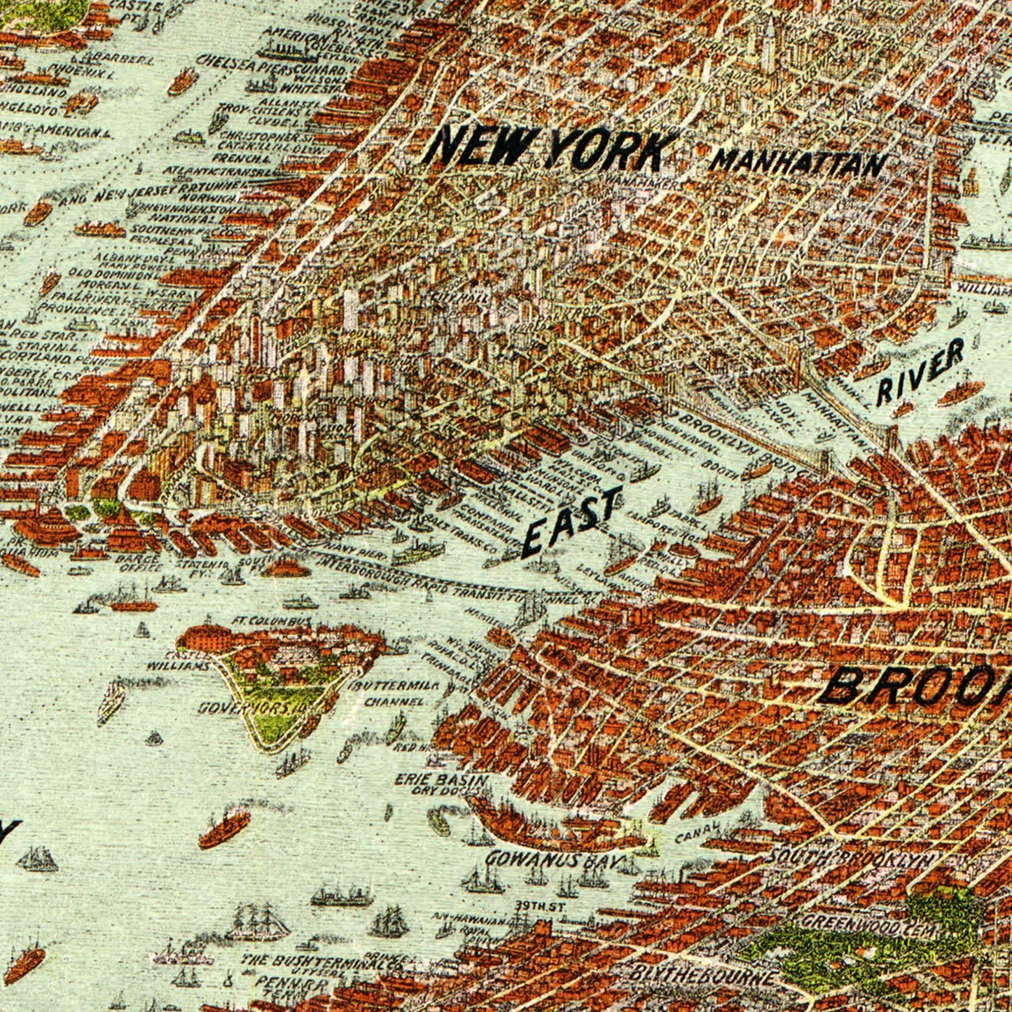 Vintage Map of New York City, New York, 1912