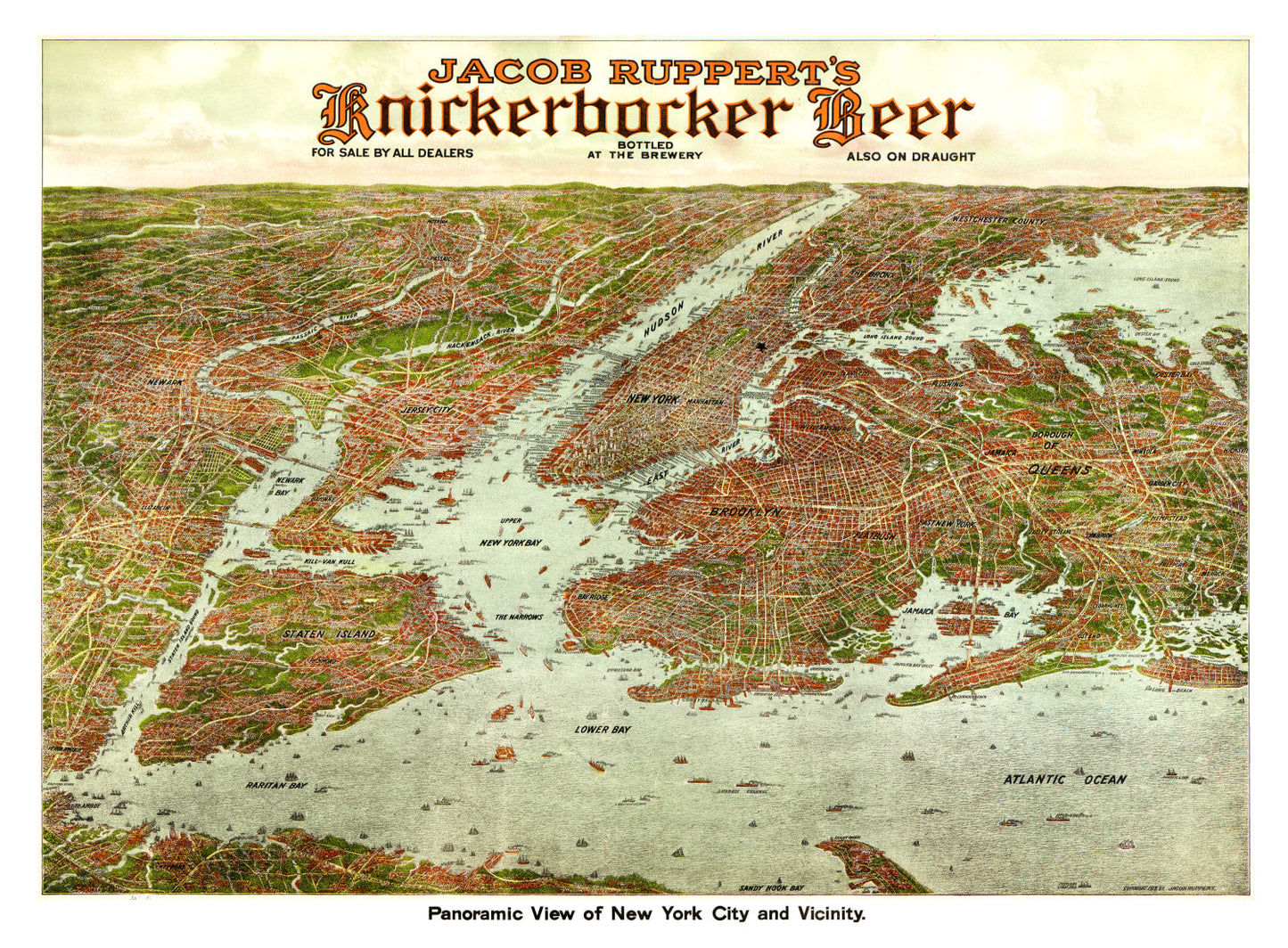 Vintage Map of New York City, New York, 1912