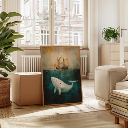 Whale Beneath the Tall Ship - Vintage Seascape Art