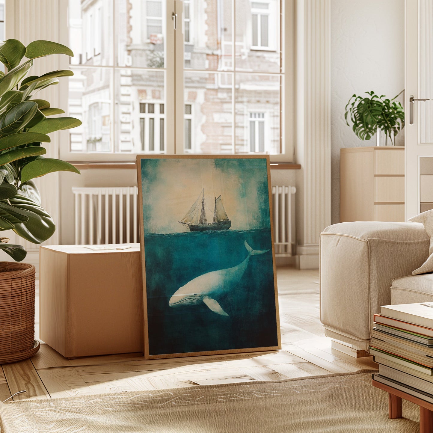 Deep Blue Silence and the Whale - Nautical Seascape Art