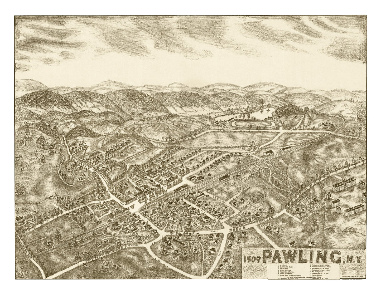 Vintage Map of Pawling, New York, 1909