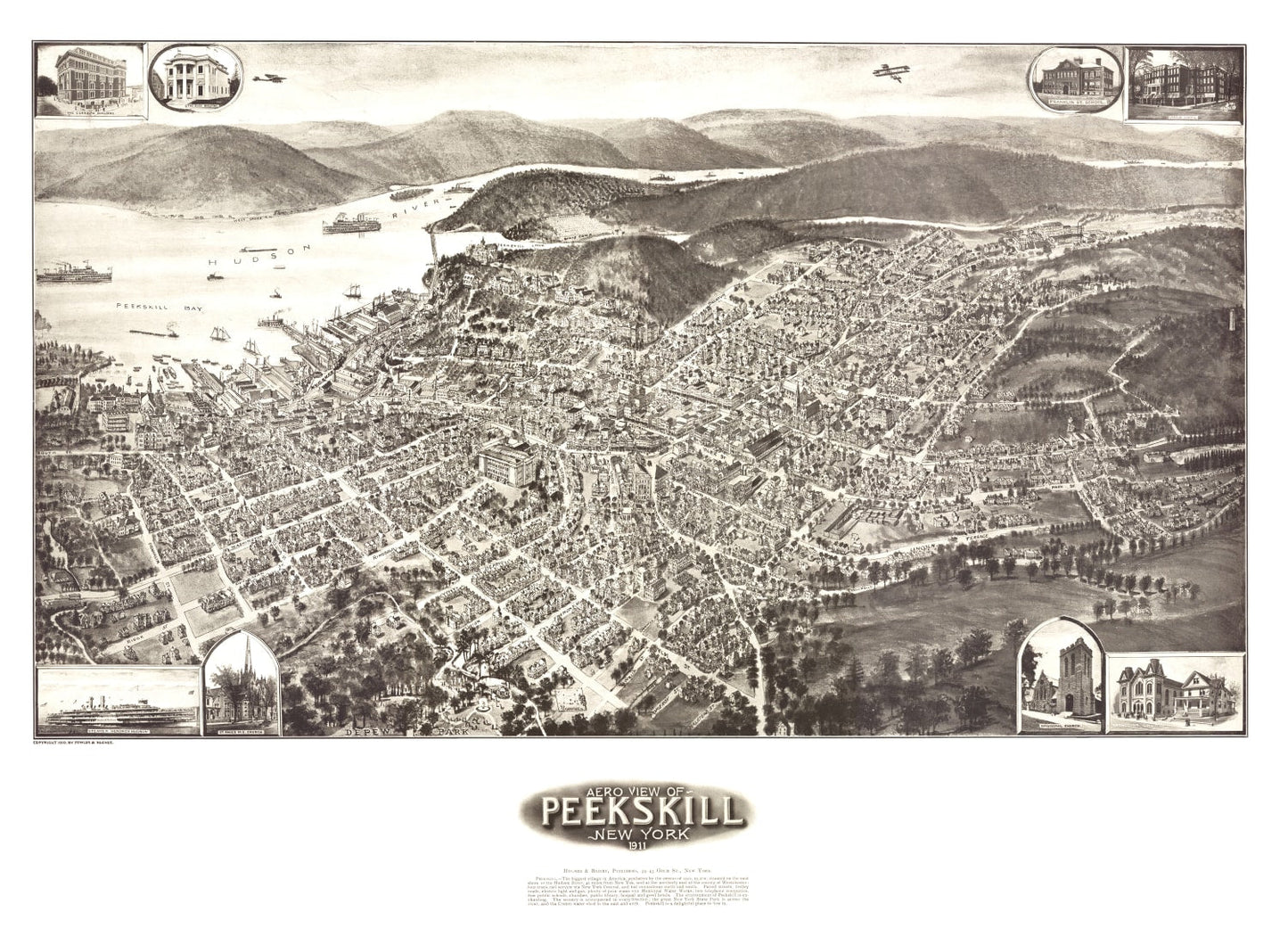 Vintage Map of Peekskill, New York, 1911