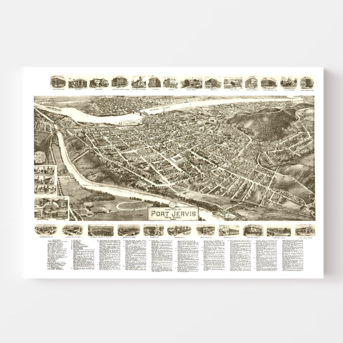 Vintage Map of Port Jervis, New York, 1920