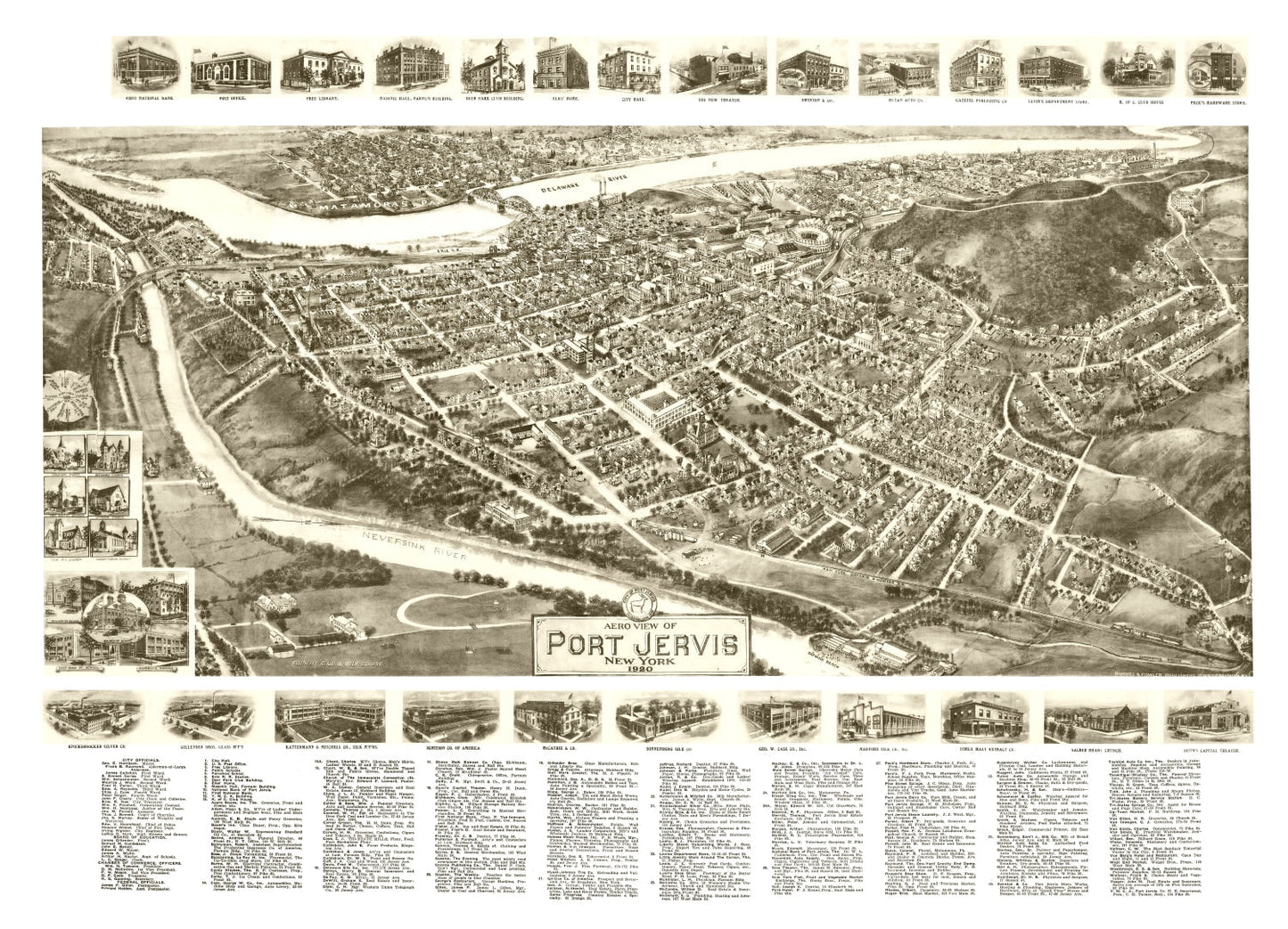 Vintage Map of Port Jervis, New York, 1920