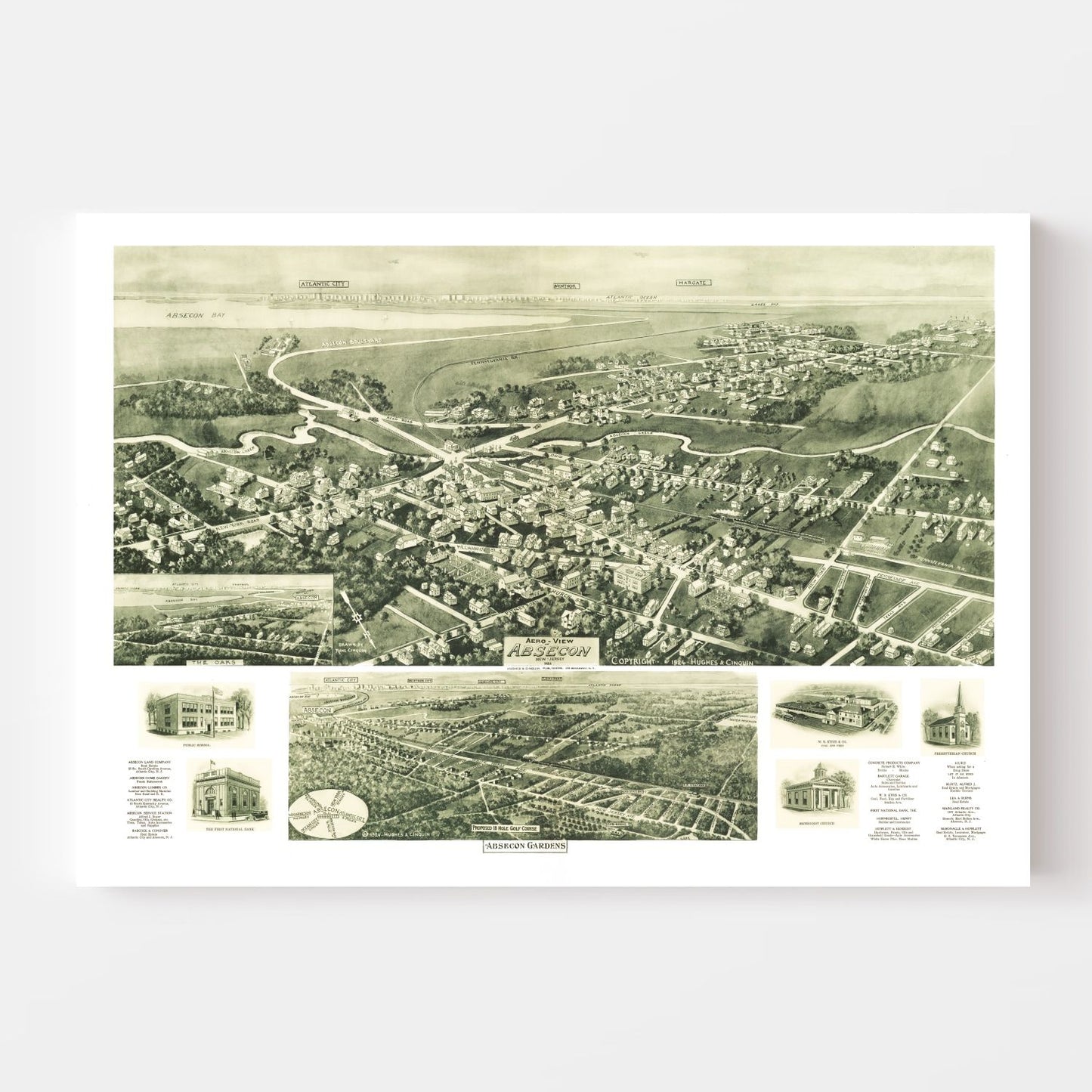 Vintage Map of Absecon, New Jersey, 1924