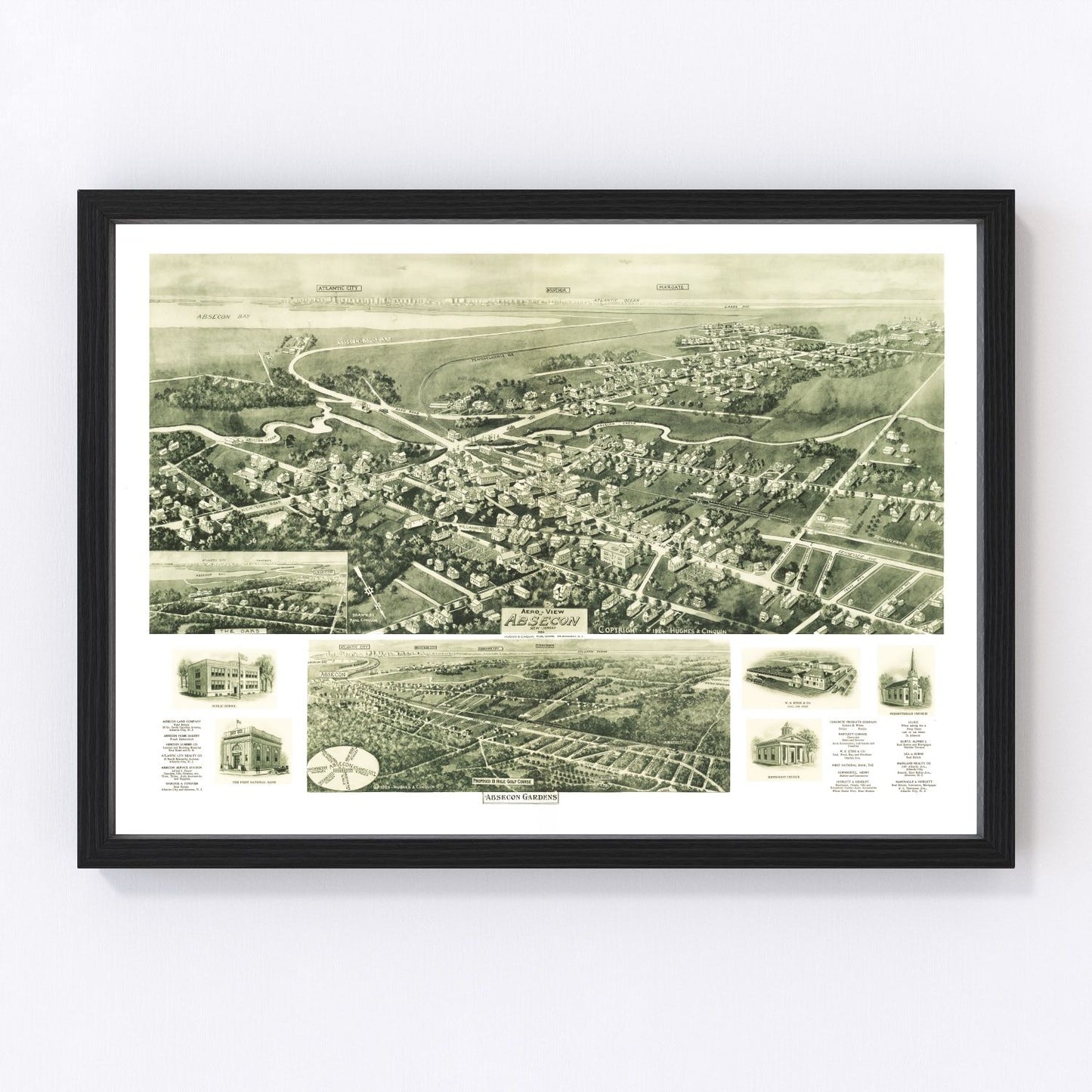 Vintage map of Absecon, New Jersey, 1924 - restored Atlantic County coastal community map