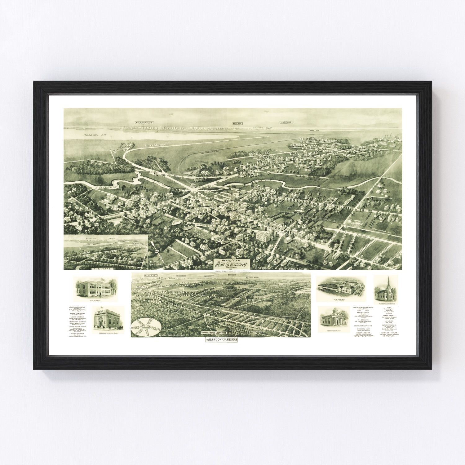 Vintage map of Absecon, New Jersey, 1924 - restored Atlantic County coastal community map