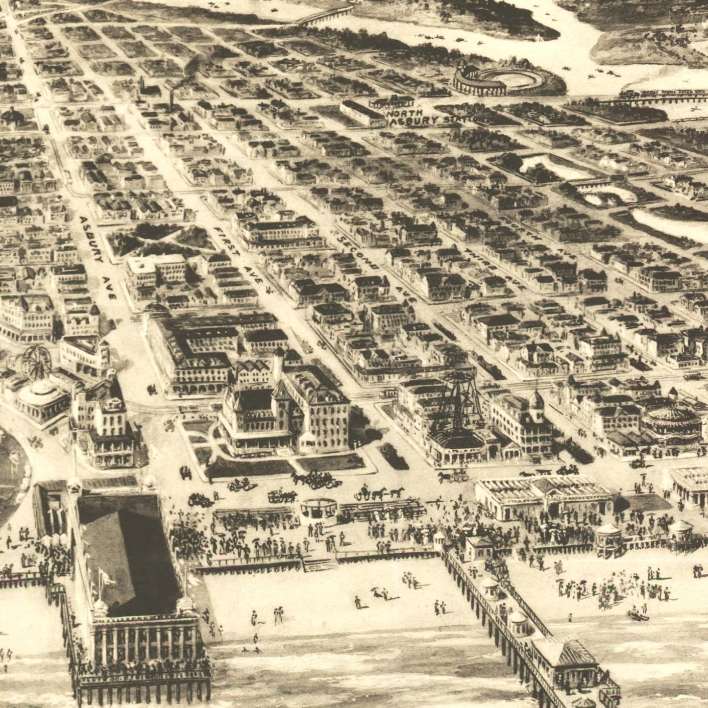 Vintage Map of Asbury Park, New Jersey, 1910