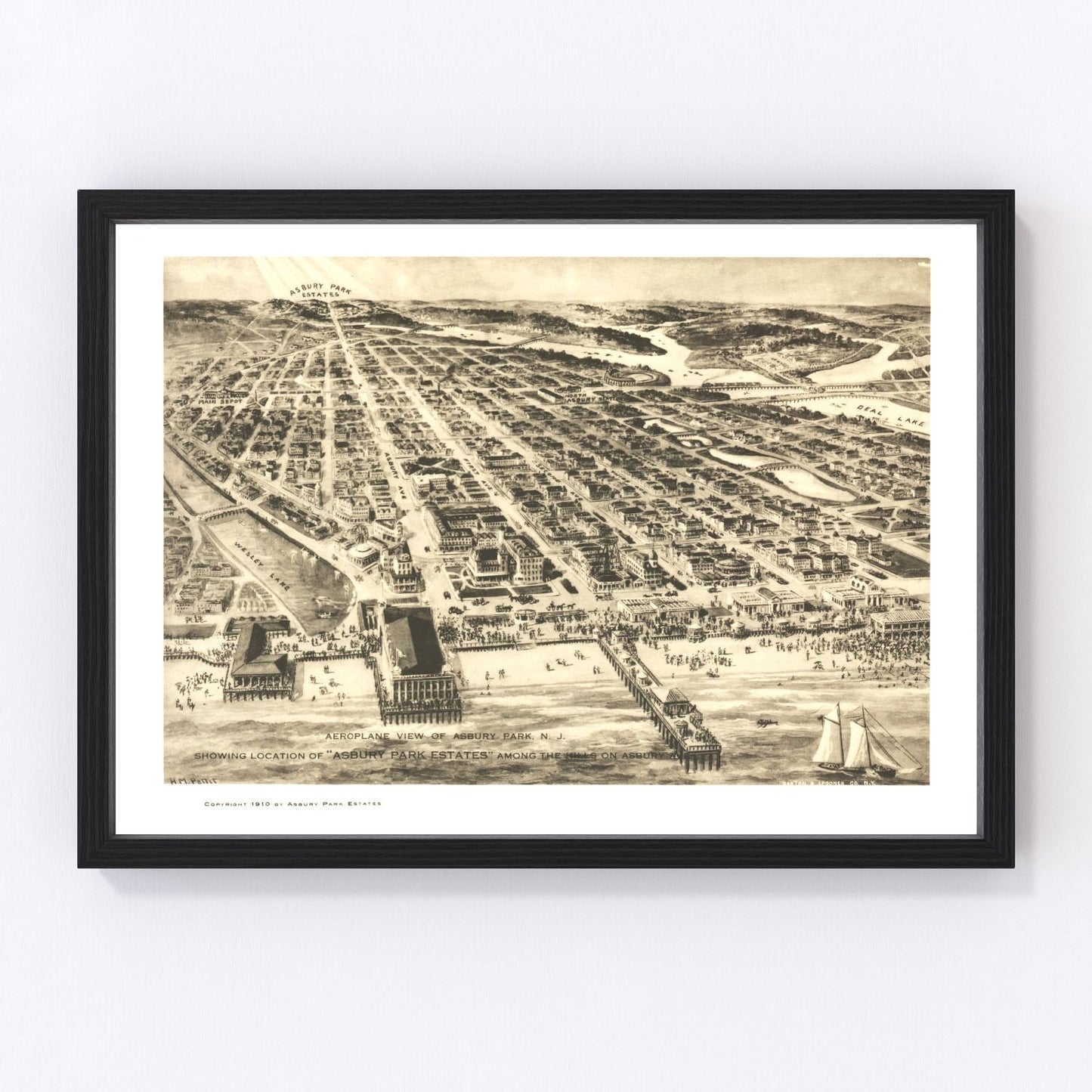 vintage map of Asbury Park, New Jersey, 1910, Jersey Shore resort