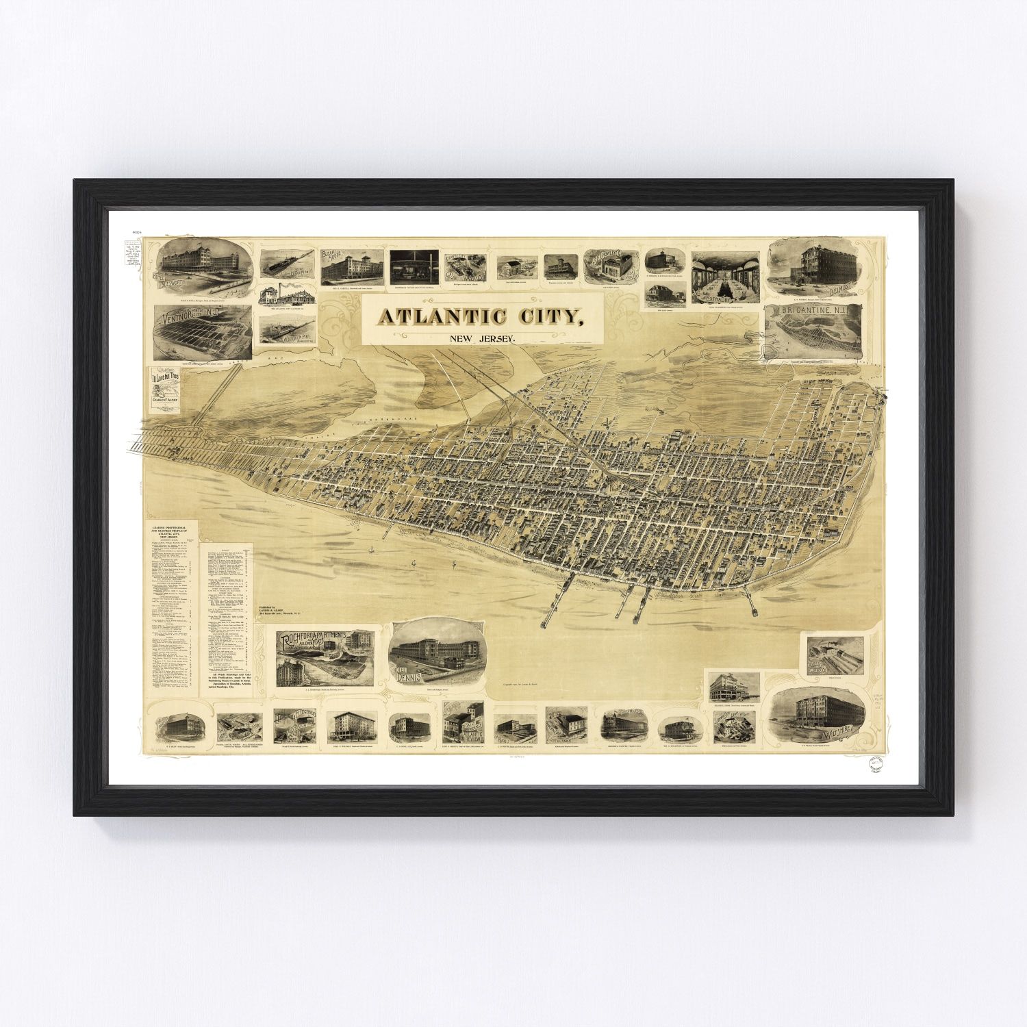 Vintage map of Atlantic City, New Jersey turn-of-century, 1900