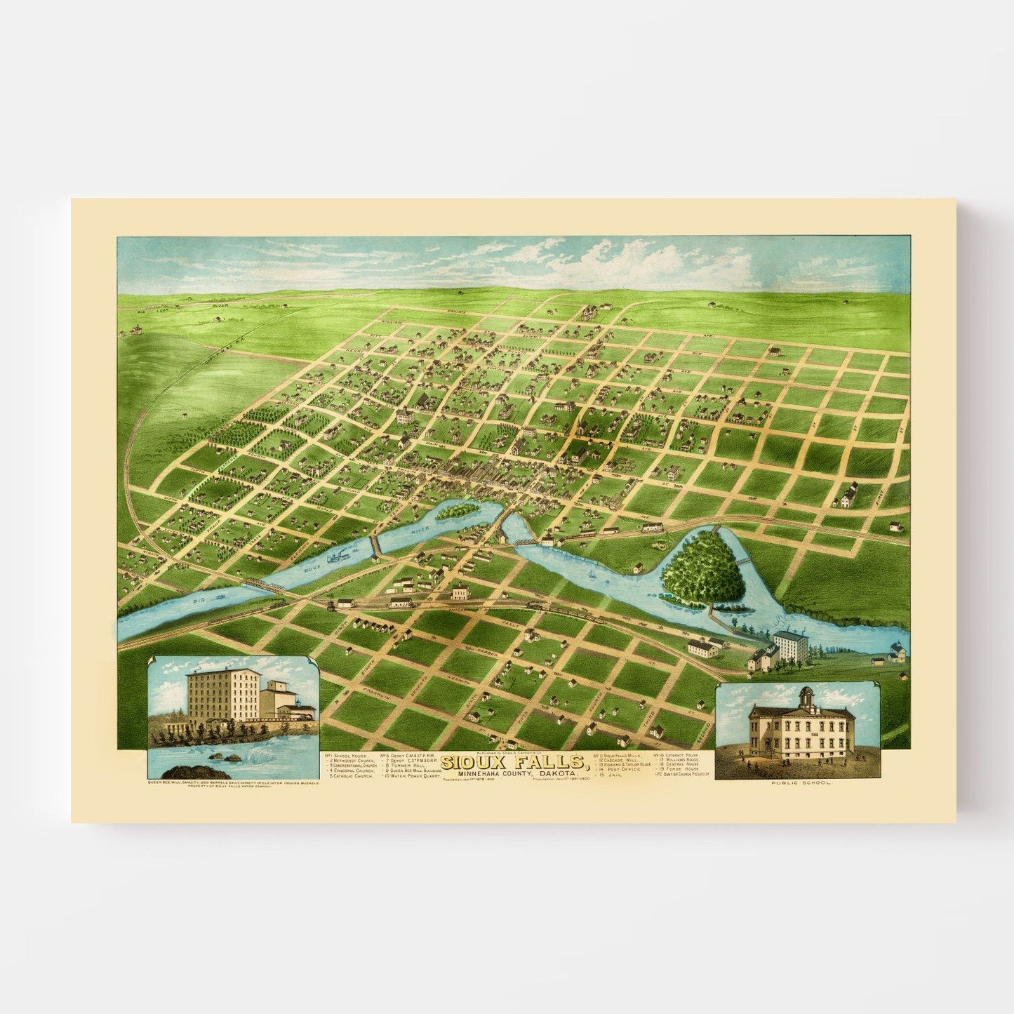 Vintage Map of Sioux Falls, South Dakota, 1881