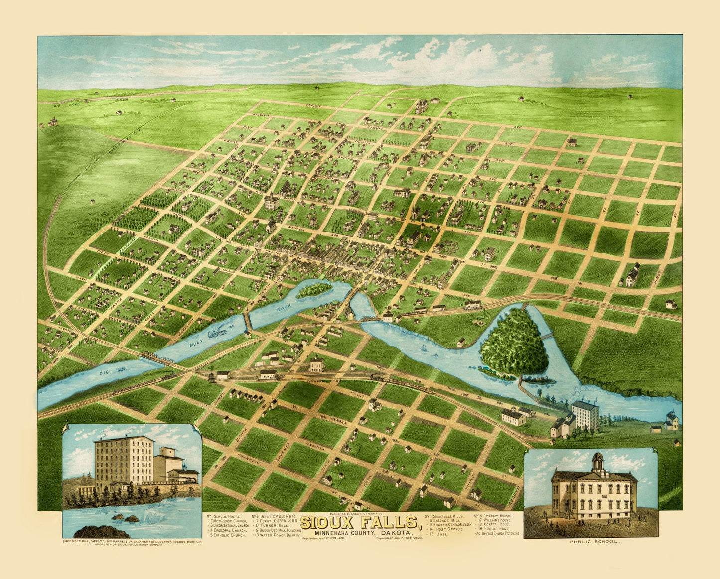 Vintage Map of Sioux Falls, South Dakota, 1881