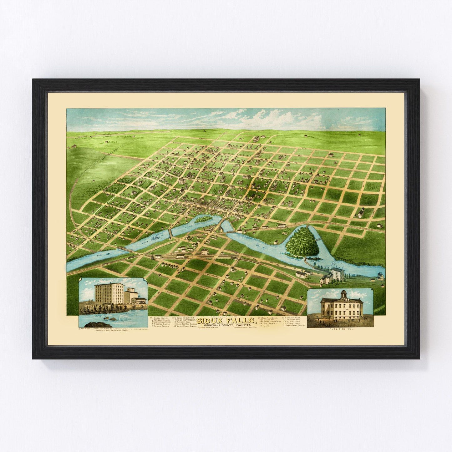 Vintage map of Sioux Falls, South Dakota, 1881