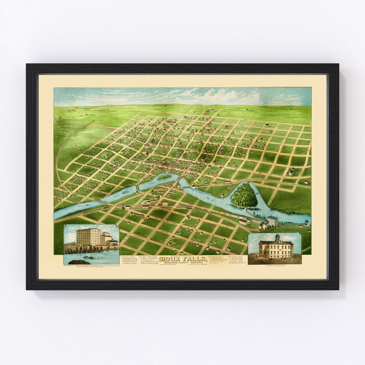 Vintage map of Sioux Falls, South Dakota, 1881