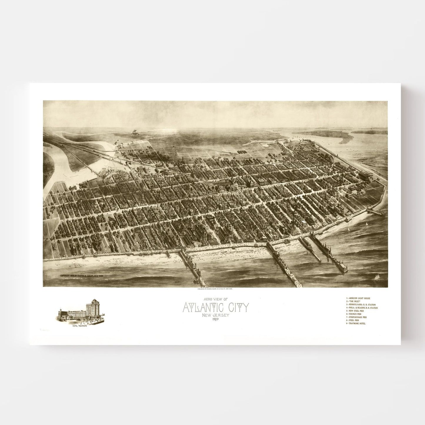 Vintage Map of Atlantic City, New Jersey, 1909