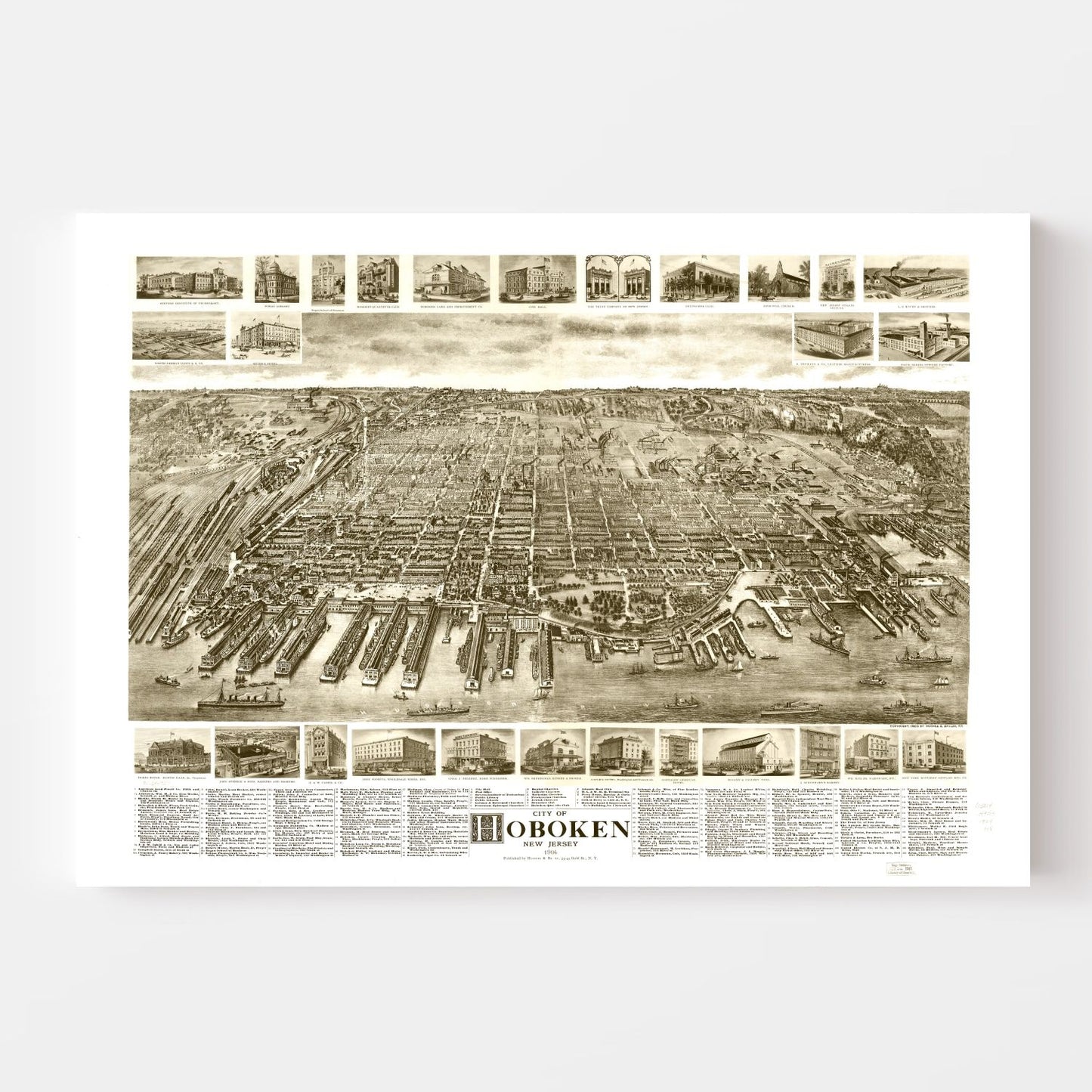 Vintage Map of Hoboken, Hudson County, New Jersey, 1903
