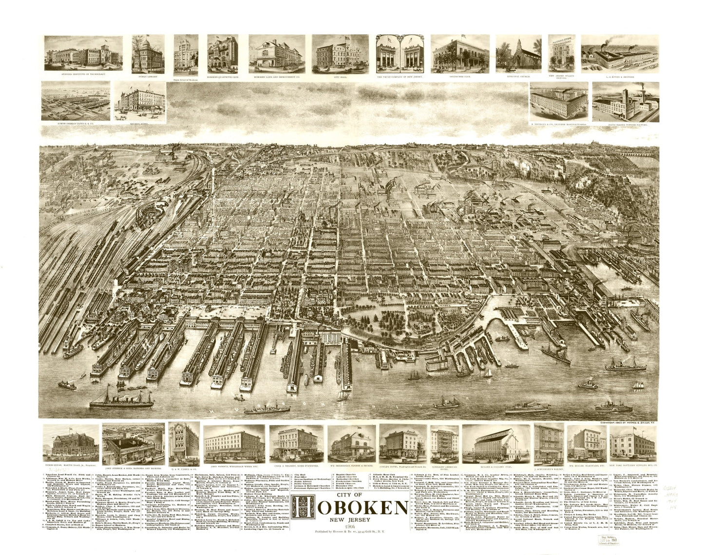 Vintage Map of Hoboken, Hudson County, New Jersey, 1903