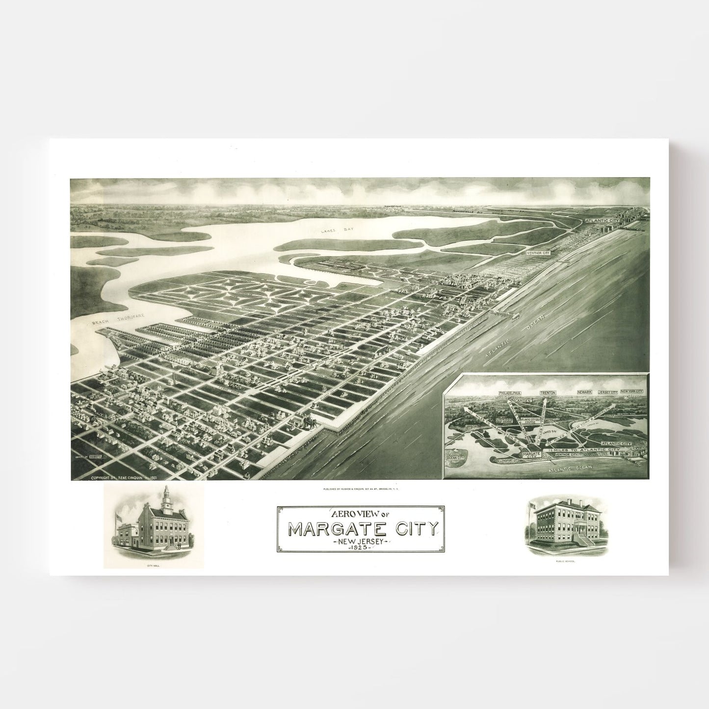 Vintage Map of Margate City, New Jersey, 1925