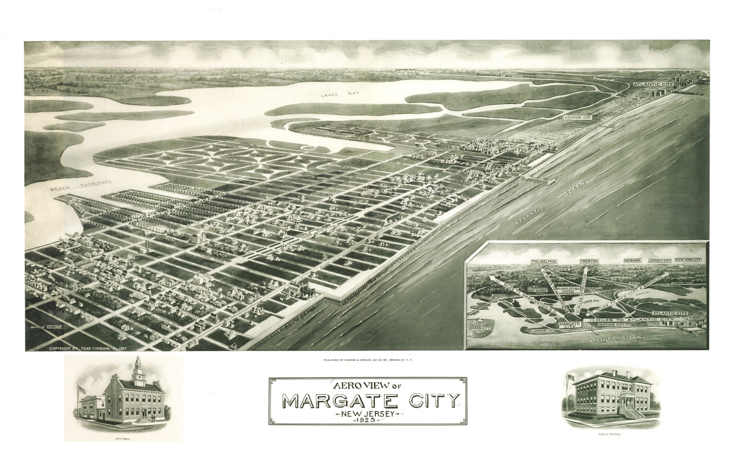 Vintage Map of Margate City, New Jersey, 1925