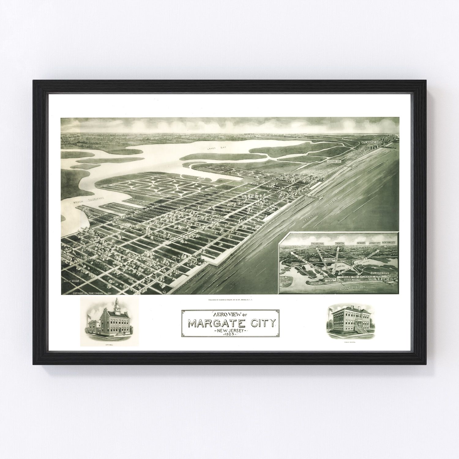 vintage map of Margate City, Atlantic County, New Jersey, barrier island, 1925