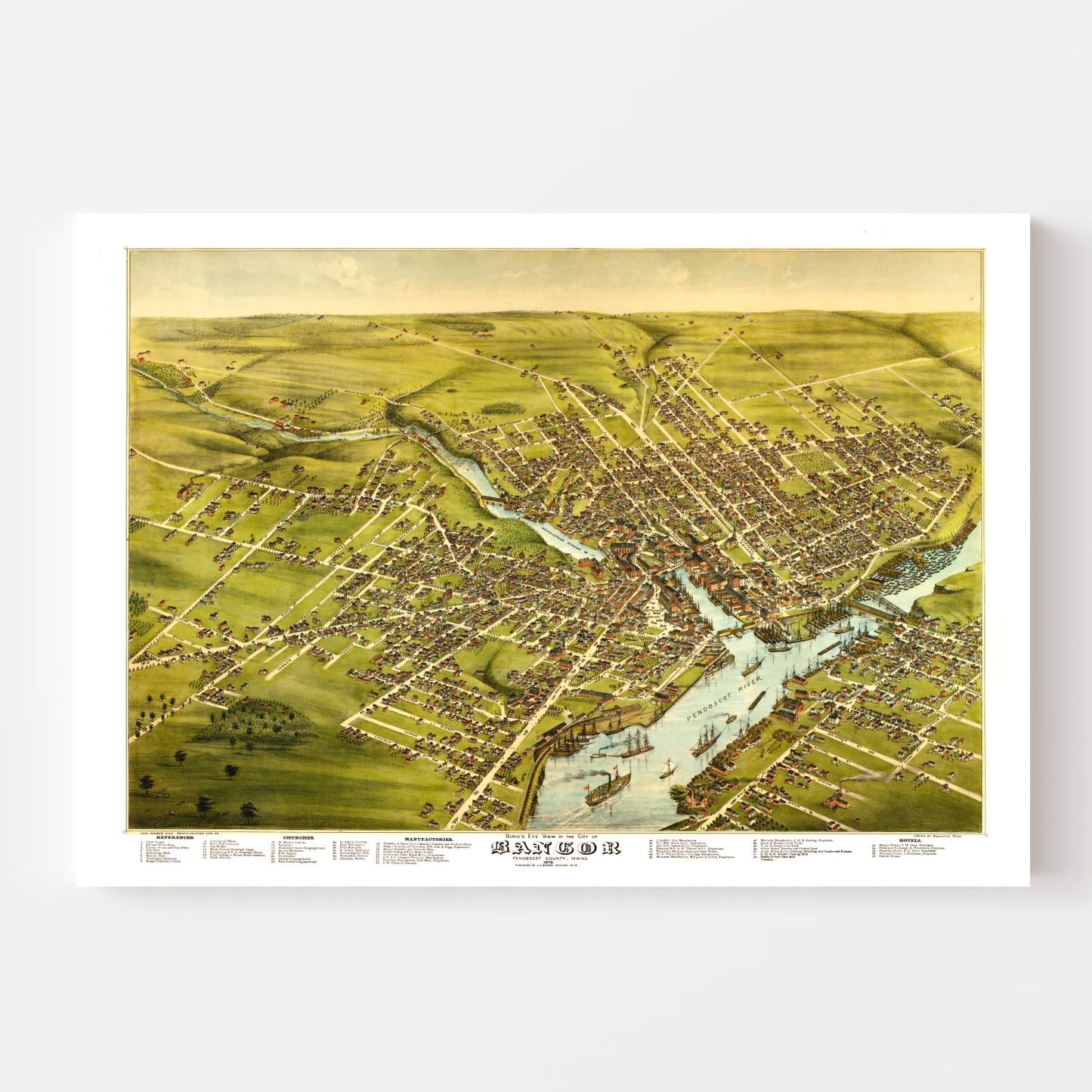 Vintage Map of Bangor, Maine, 1875