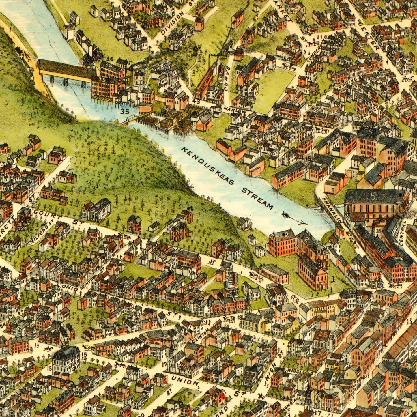 Vintage Map of Bangor, Maine, 1875