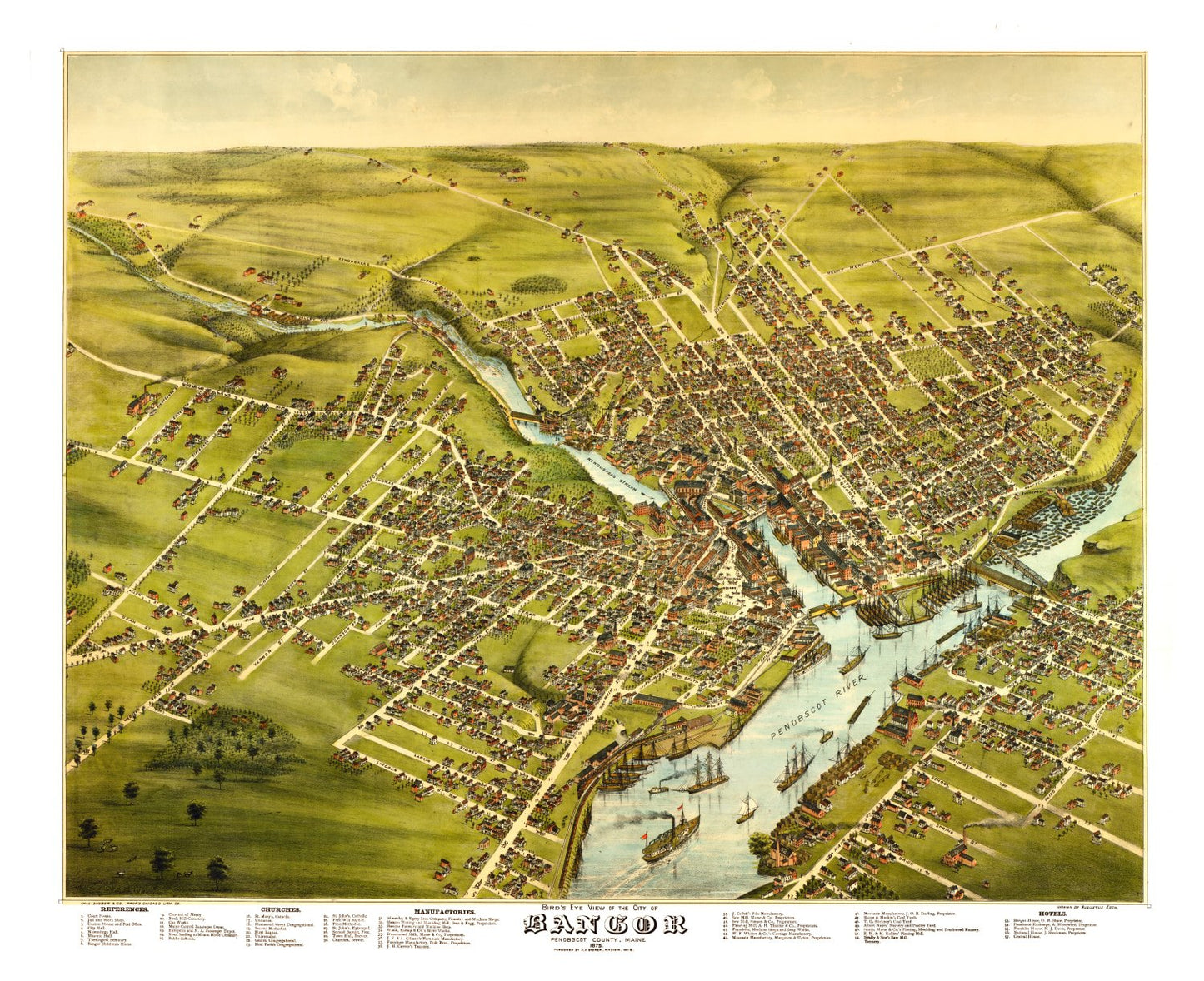 Vintage Map of Bangor, Maine, 1875