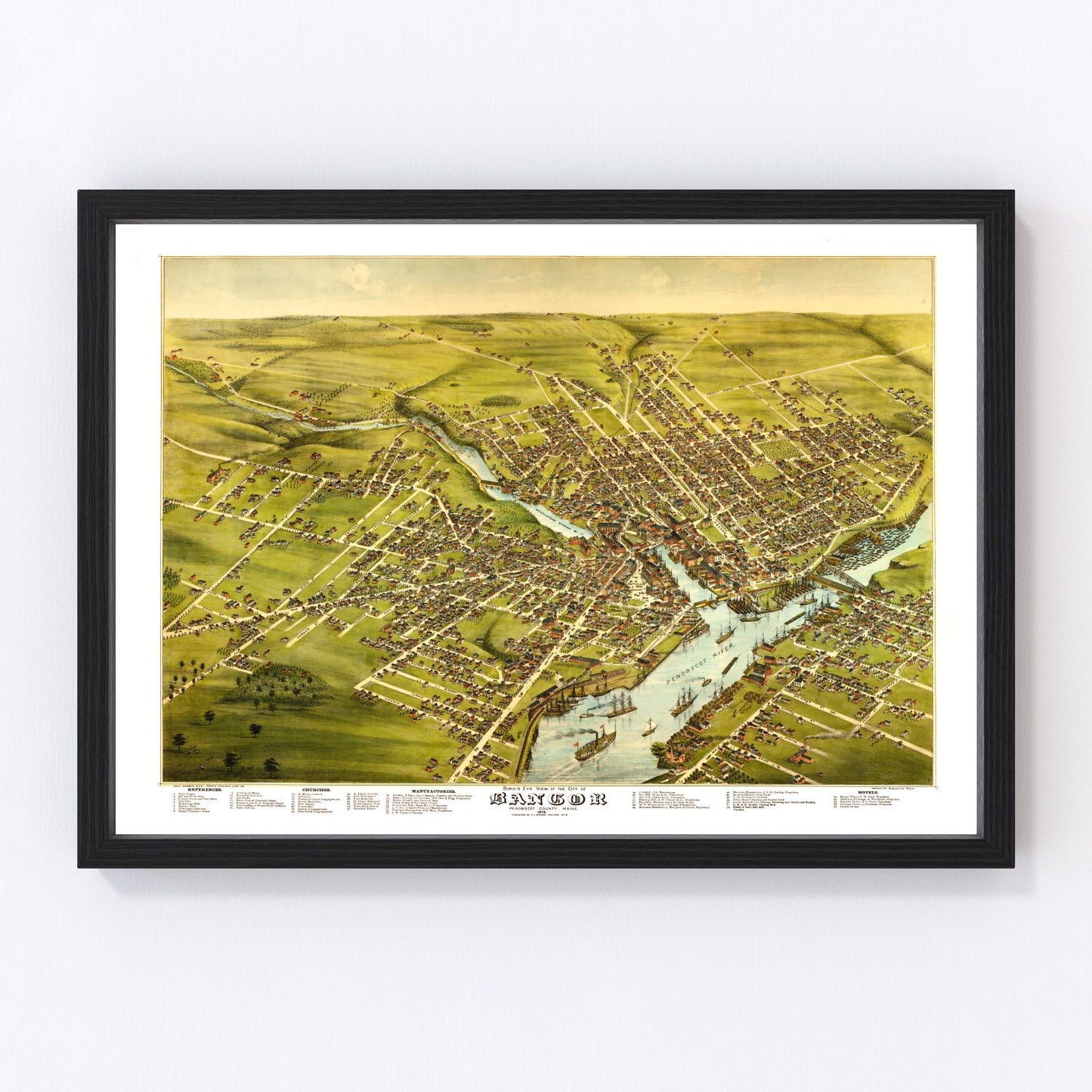 Vintage map of Bangor, Maine, 1875