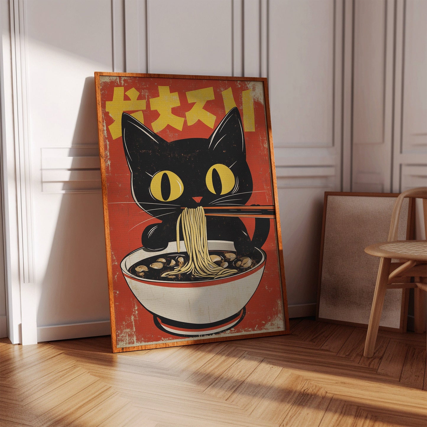Retro Ramen Cat Japanese-Inspired Wall Art Print