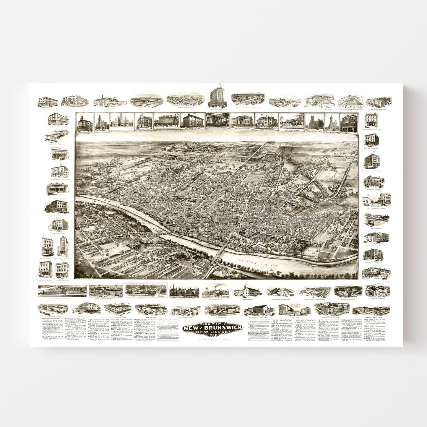 Vintage Map of New Brunswick, New Jersey, 1910