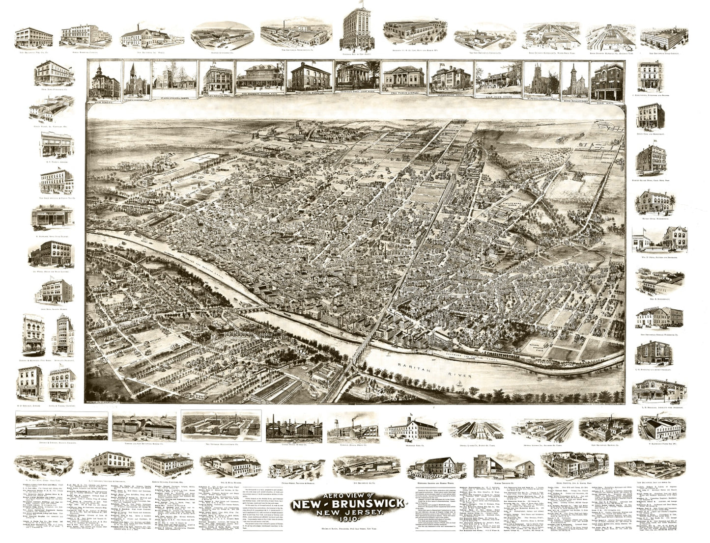 Vintage Map of New Brunswick, New Jersey, 1910