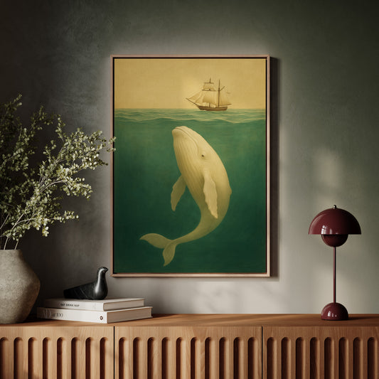Whale Beneath the Golden Horizon - Vintage Seascape Art
