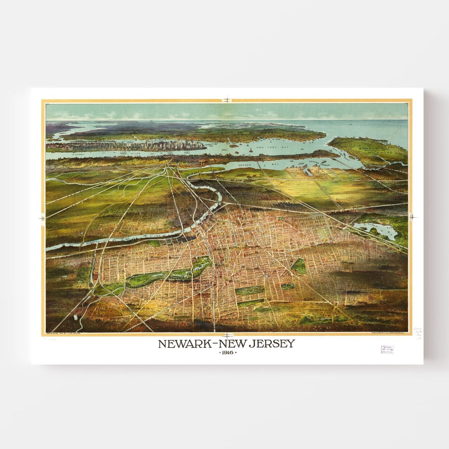Vintage Map of Newark, New Jersey, 1916