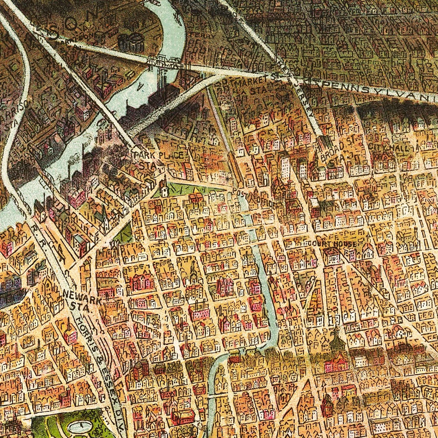 Vintage Map of Newark, New Jersey, 1916