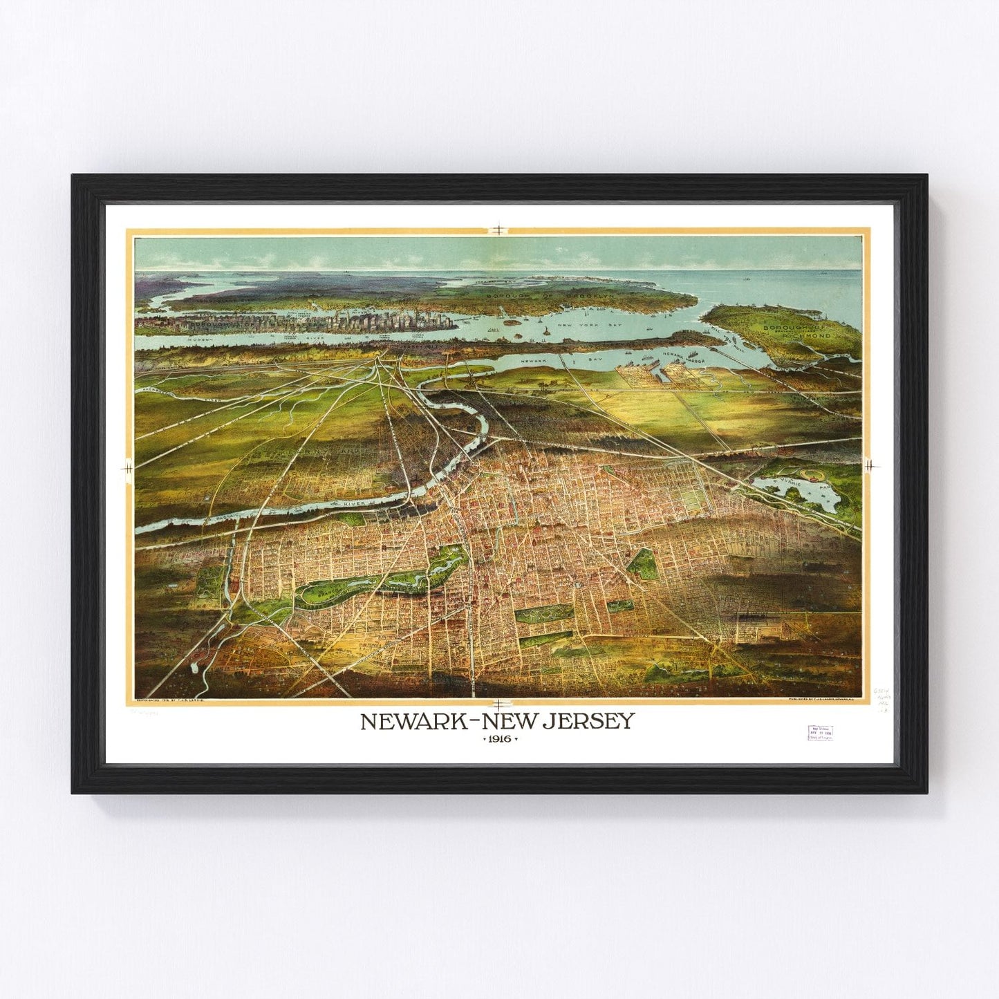 Vintage map of Newark, Essex County, New Jersey, 1916