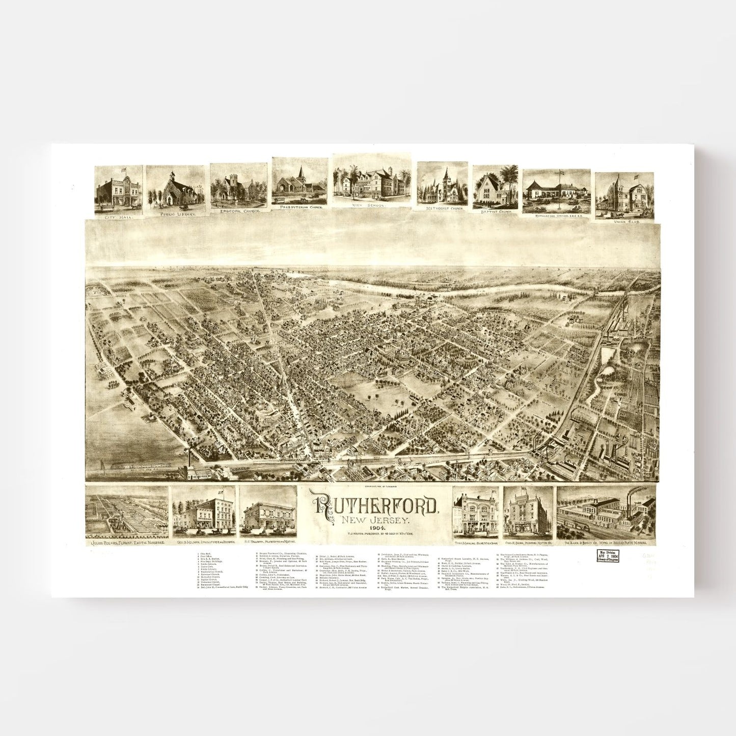 Vintage Map of Rutherford, New Jersey, 1904