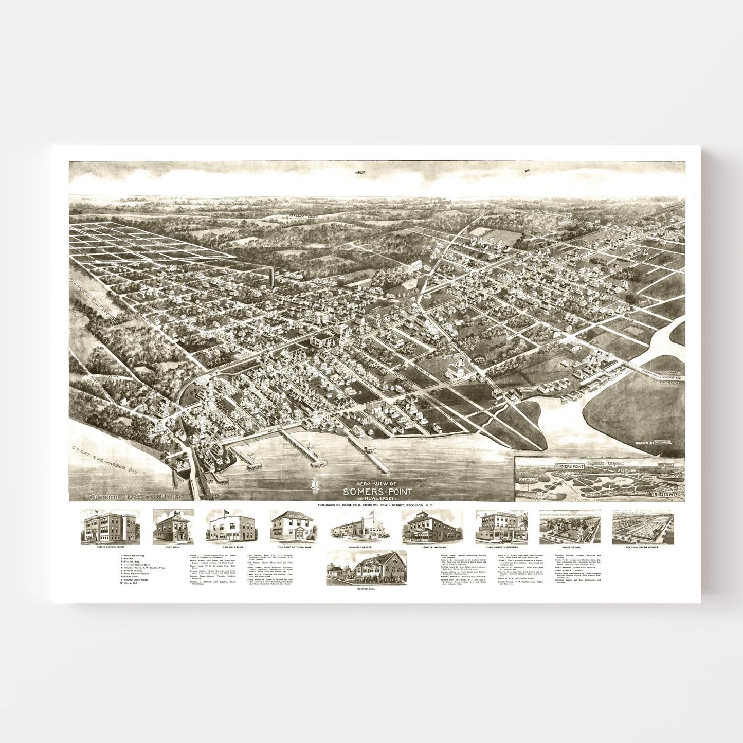 Vintage Map of Somers Point, New Jersey, 1925