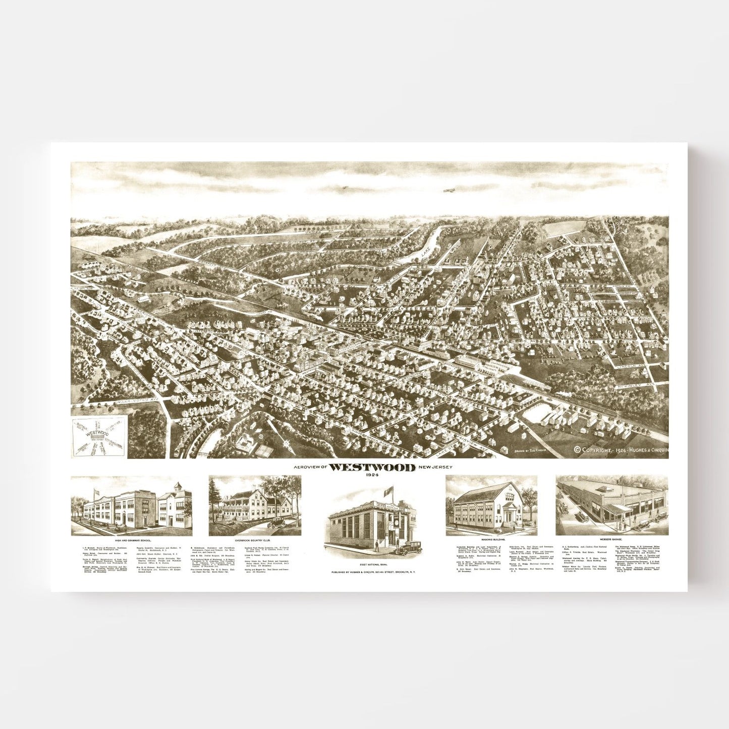 Vintage Map of Westwood, New Jersey, 1924