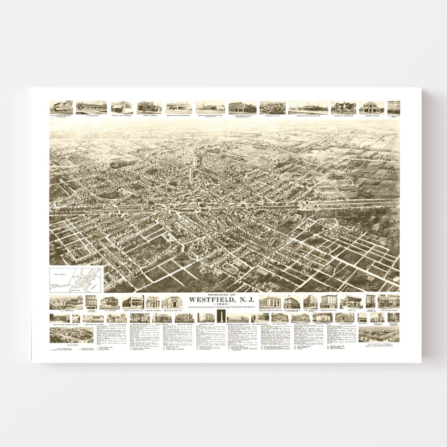 Vintage Map of Westfield, New Jersey, 1929
