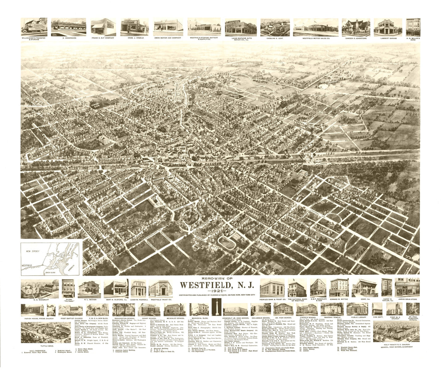 Vintage Map of Westfield, New Jersey, 1929