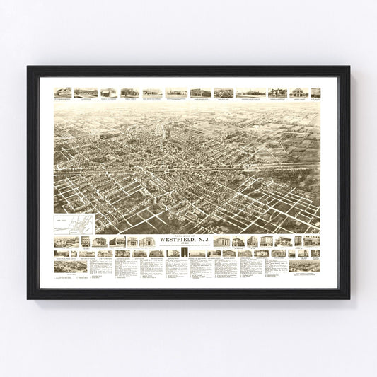 Vintage map of Westfield, New Jersey, 1929, Union County commuter suburb 1920s