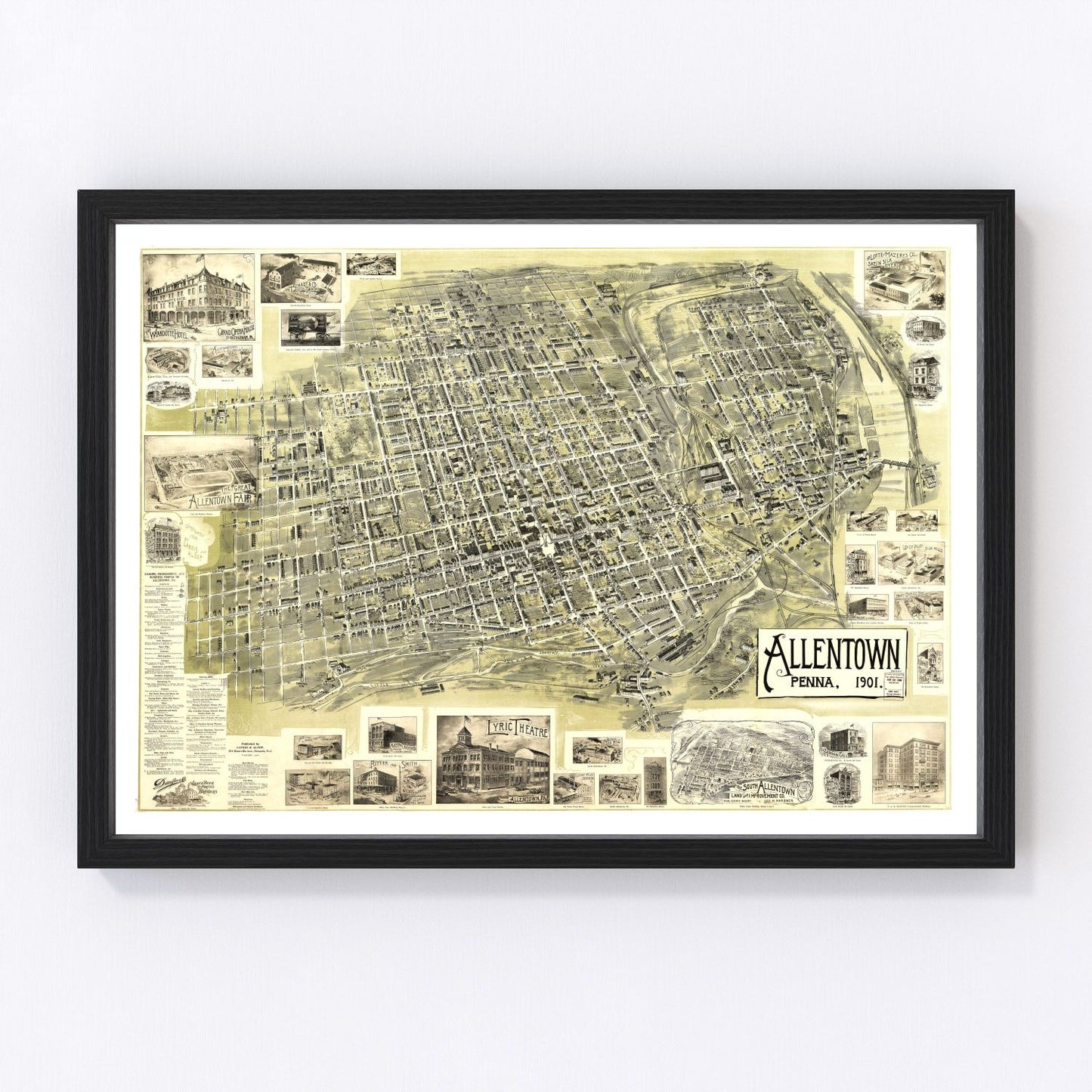 Vintage map of Allentown, Pennsylvania, 1901, Lehigh County restored print