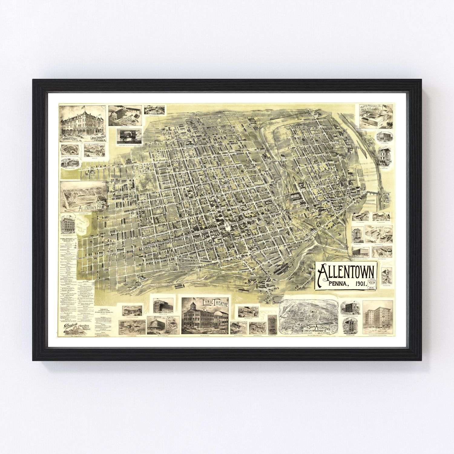 Vintage map of Allentown, Pennsylvania, 1901, Lehigh County restored print