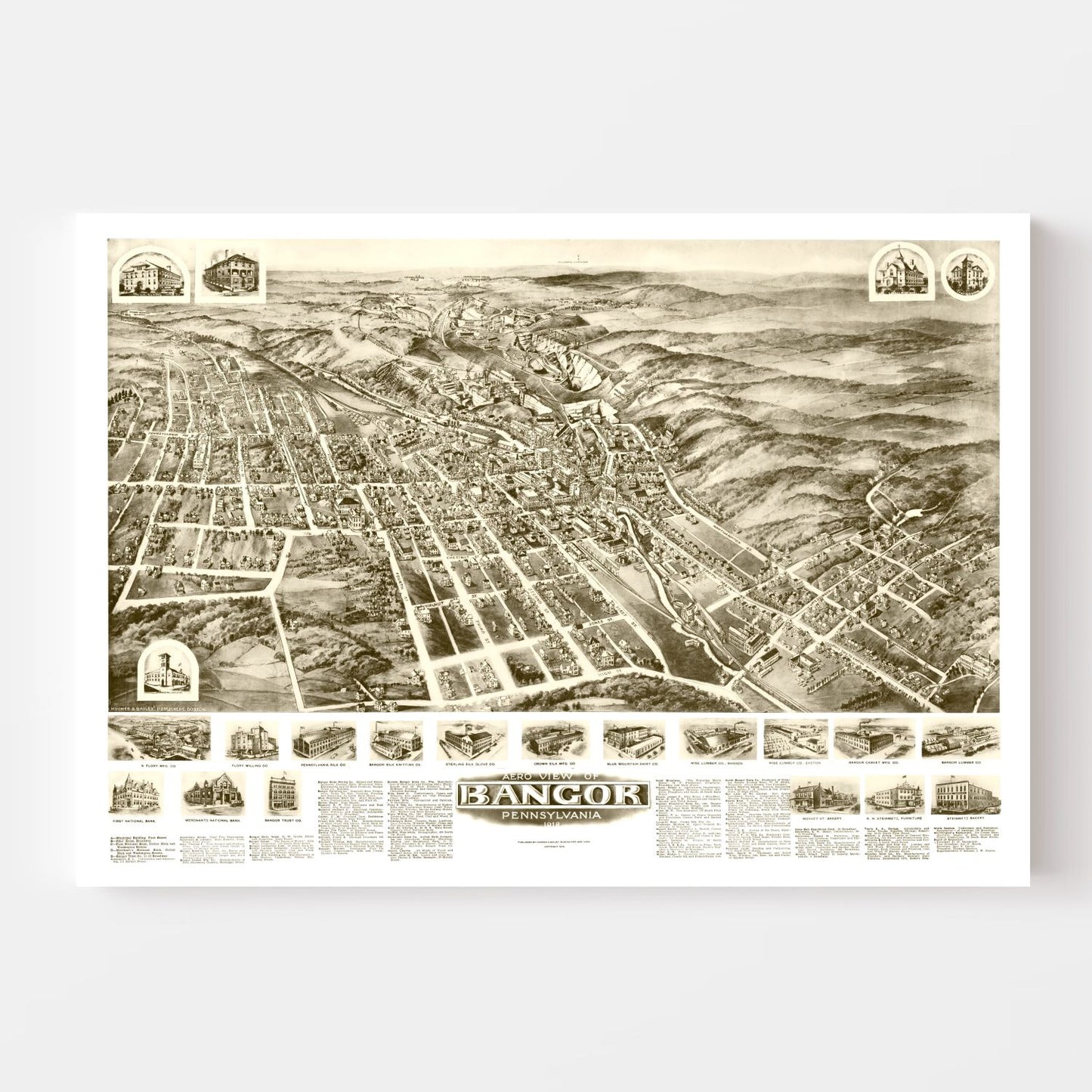 Vintage Map of Bangor, Pennsylvania, 1918