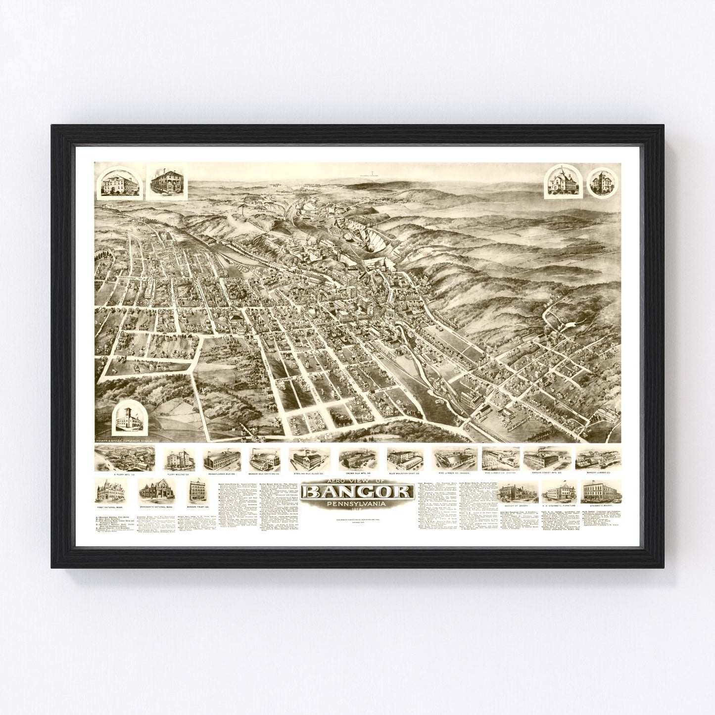 Vintage map of Bangor, Pennsylvania, 1918