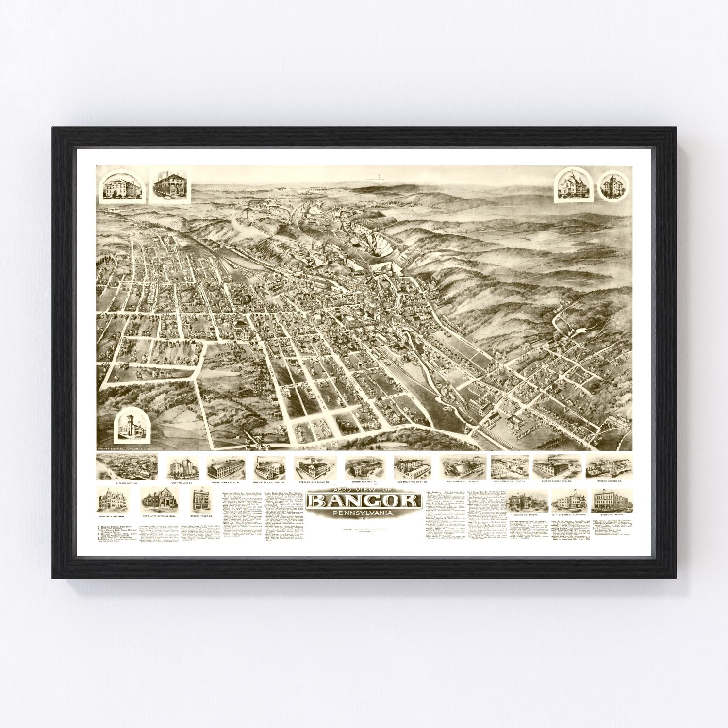 Vintage map of Bangor, Pennsylvania, 1918