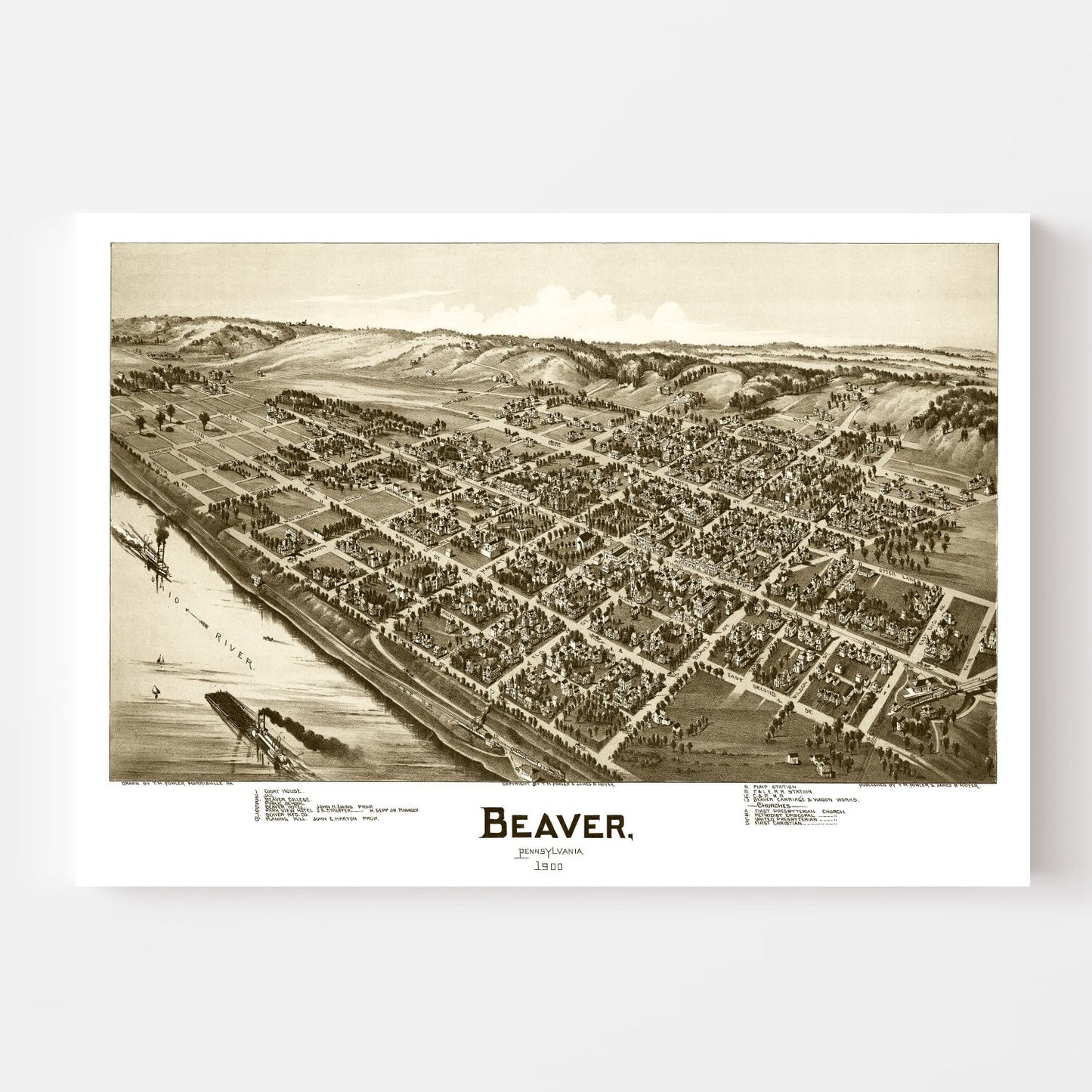 Vintage Map of Beaver, Pennsylvania, 1900