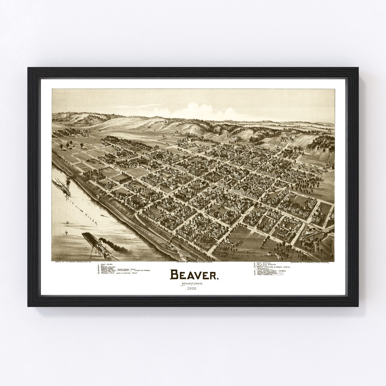 Vintage map of Beaver, Pennsylvania, 1900