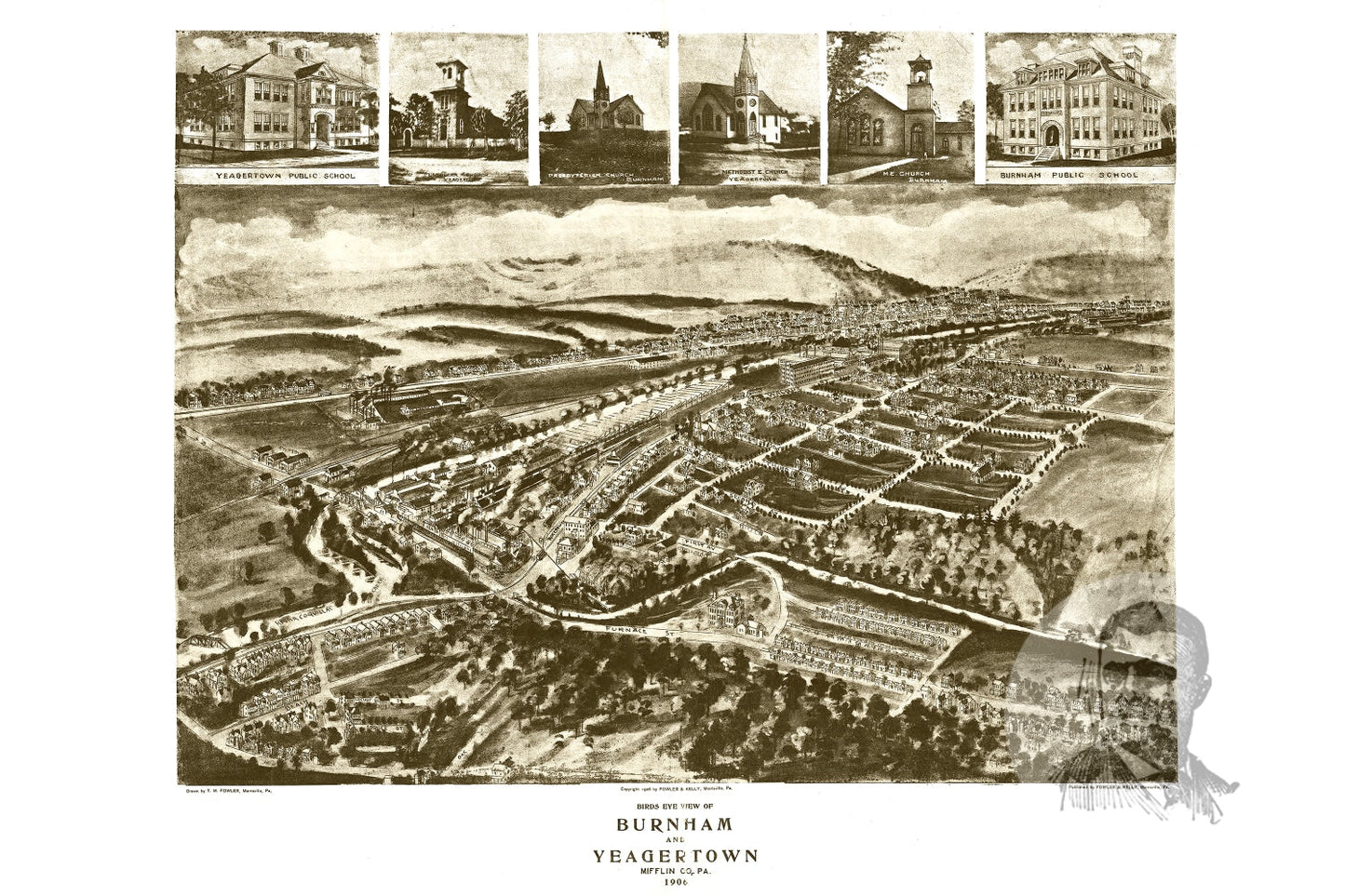 Vintage Map of Burnham, Pennsylvania, 1906 | Wall Art