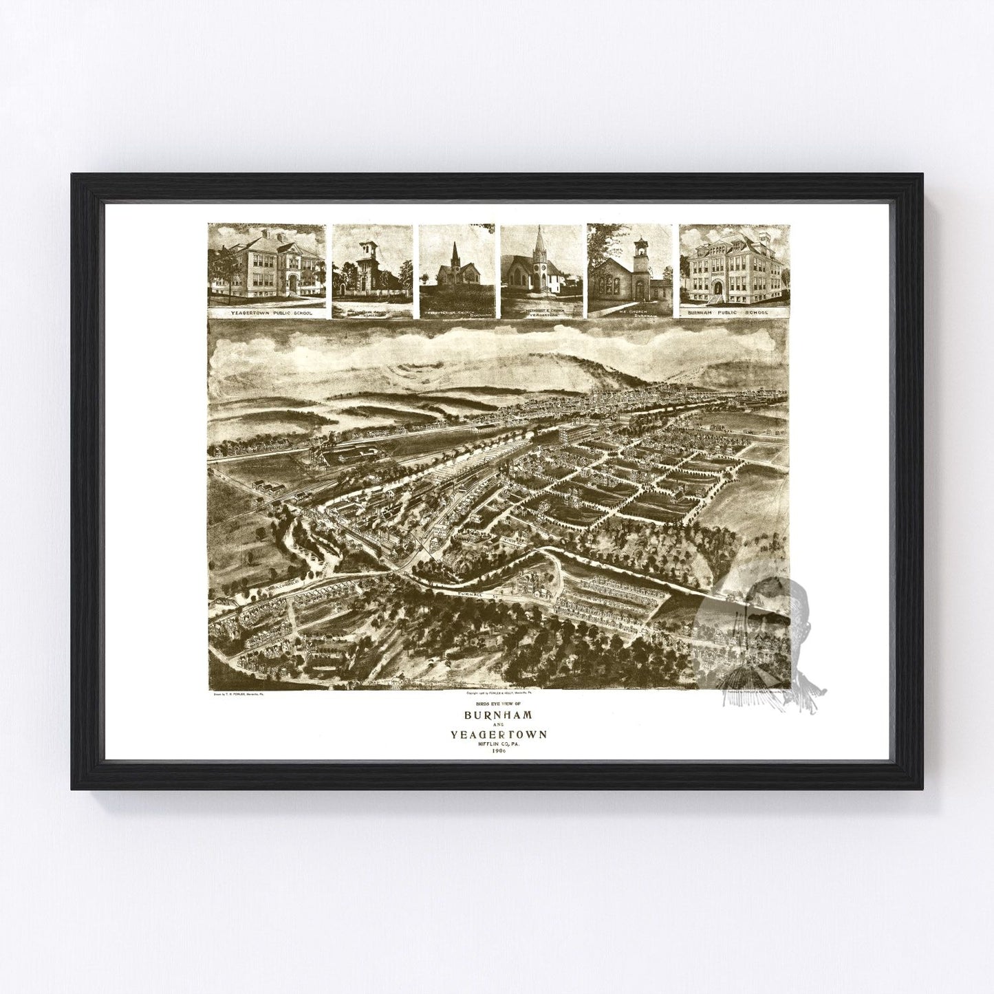 Vintage map of Burnham, Pennsylvania, 1906, Mifflin County restored print